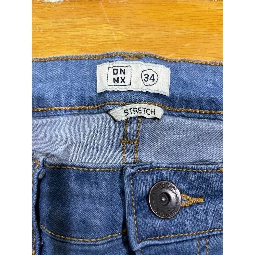 Dnmx Jeans Womens Size 34 Blue Stretch Straight High Rise Distressed Denim